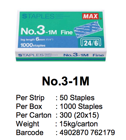 MAX STAPLES REFILL NO. 3-1M